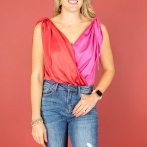 Pink and Red Satin Bodysuit NWT